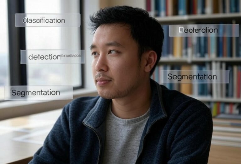 Explain the difference between classification, detection, segmentation, and recognition. in computer vision